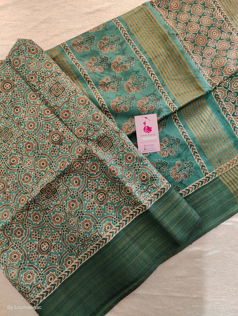 Semi Ghicha Sea Green Floral Printed Saree