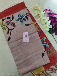 Semi Ghicha Pink with Maroon Kalamkari Printed Saree
