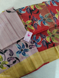 Semi Ghicha Pink with Maroon Kalamkari Printed Saree