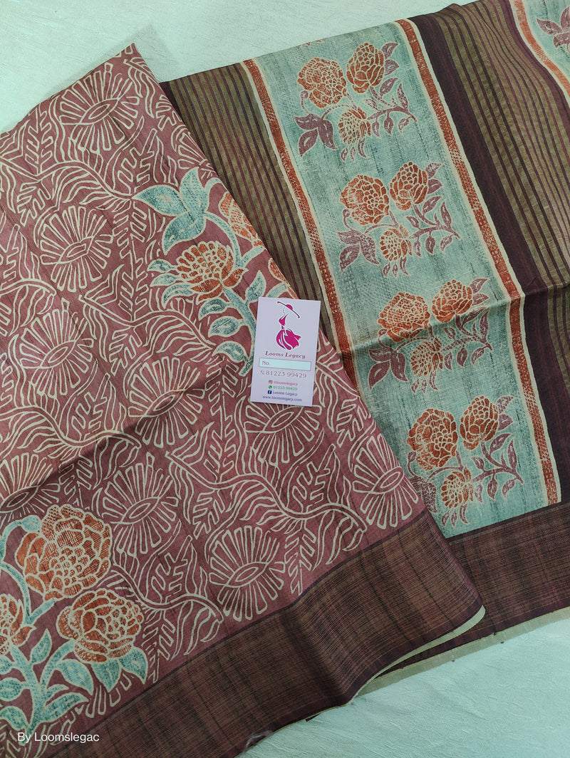 Semi Ghicha Maroon with Brown Kalamkari Printed Saree