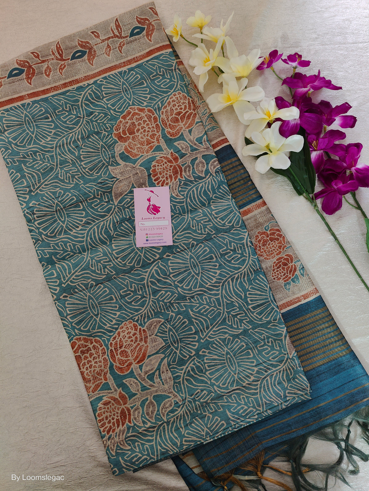 Semi Ghicha Blue with Brown Kalamkari Printed Saree