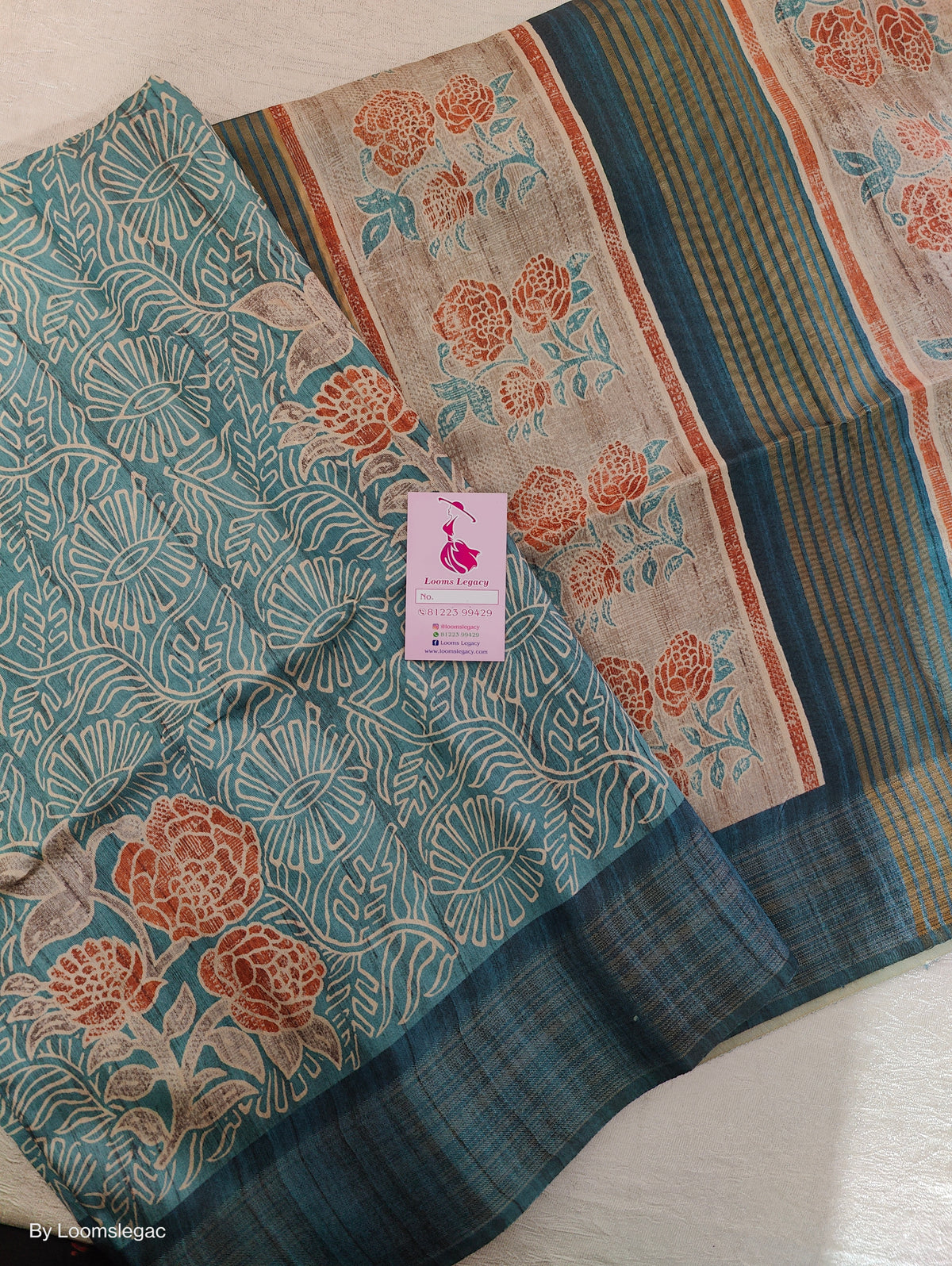 Semi Ghicha Blue with Brown Kalamkari Printed Saree