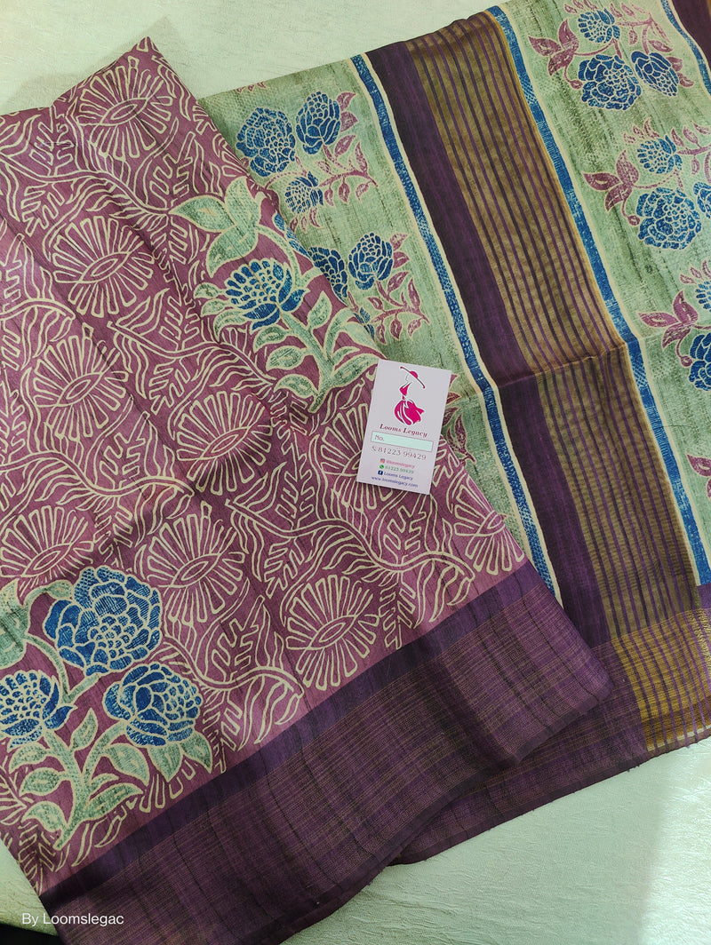 Semi Ghicha Purple Kalamkari Printed Saree