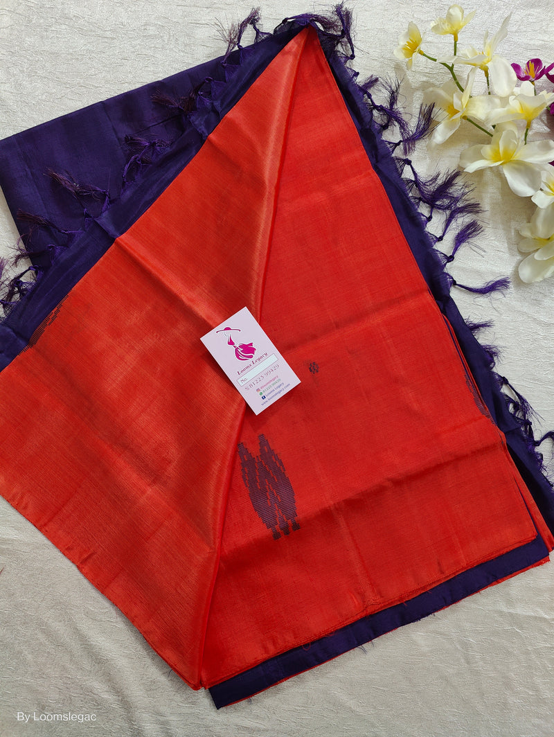 Reddish Orange with Navy Blue Pallu Handwoven Chinnalampattu Saree