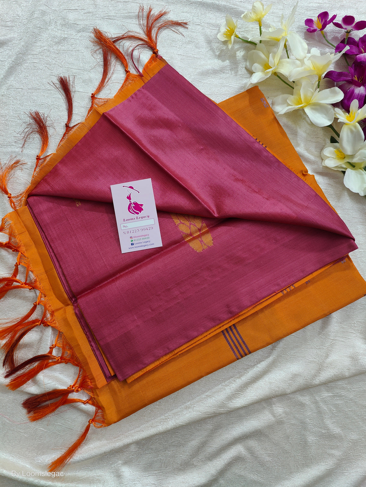 Purple with Yellowish Orange Pallu Handwoven Chinnalampattu Saree