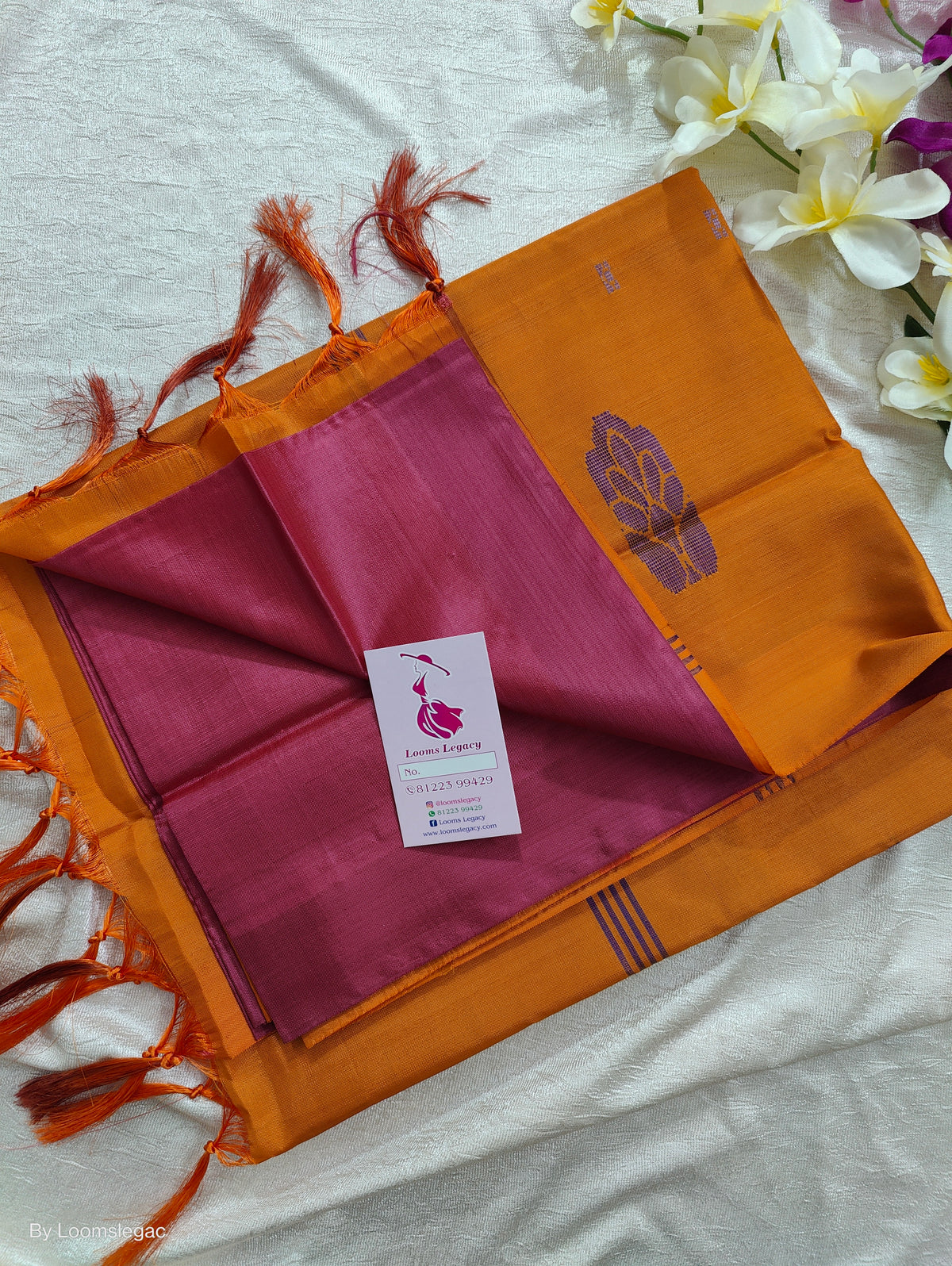 Purple with Yellowish Orange Pallu Handwoven Chinnalampattu Saree