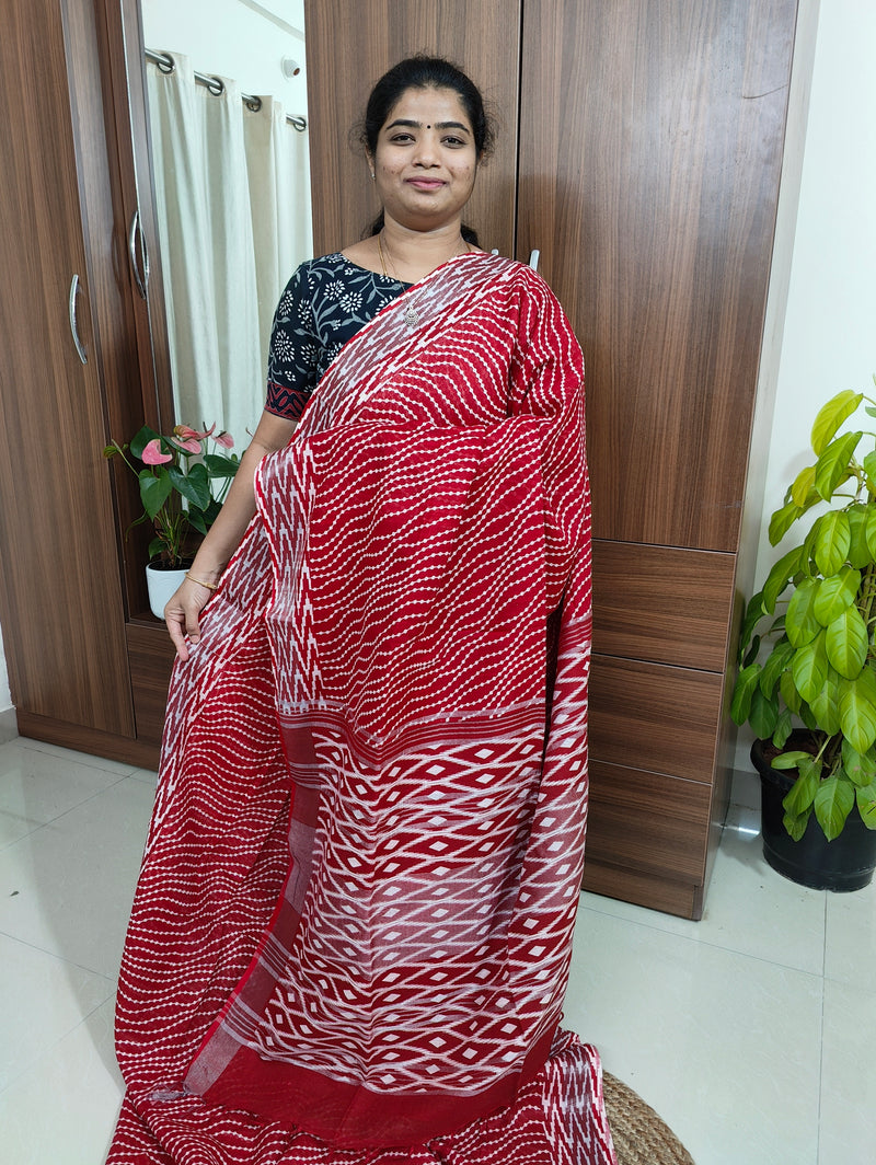 Linen Cotton with Digital Printed Sarees -  Dark Red