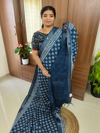 Linen Cotton with Digital Printed Sarees -  Blue