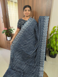 Linen Cotton with Digital Printed Sarees -  Blue