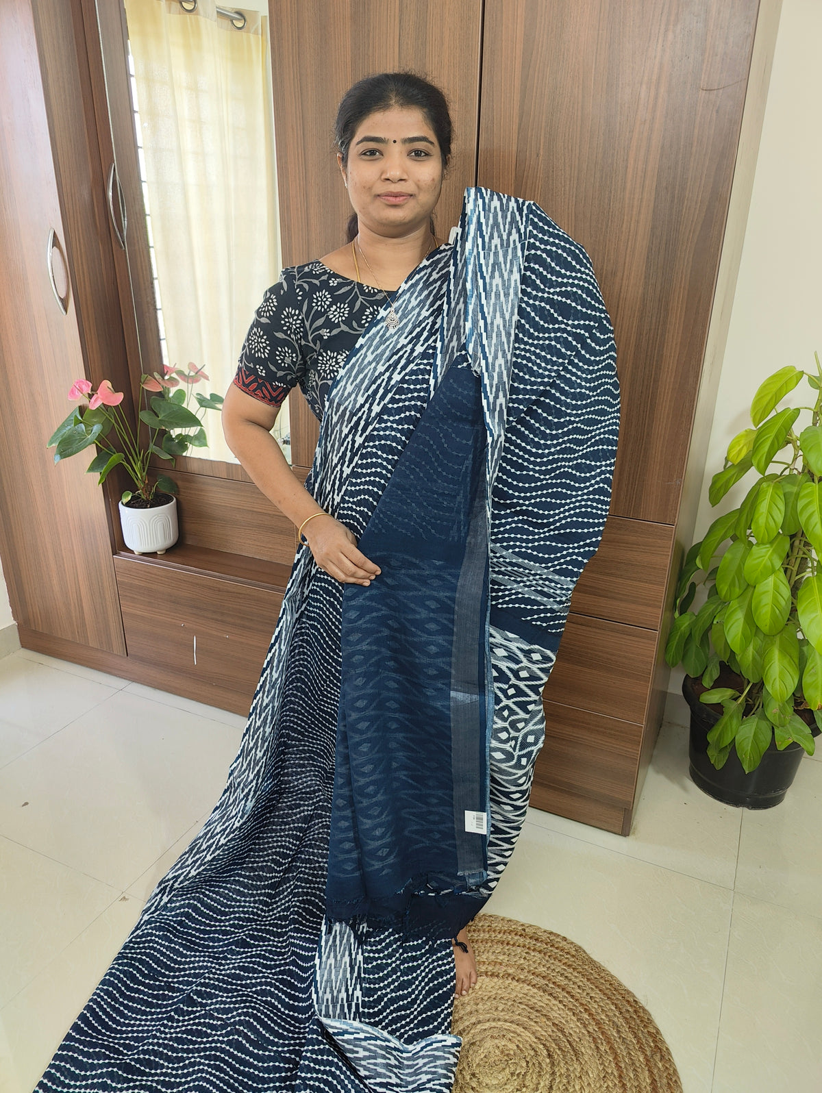 Linen Cotton with Digital Printed Sarees -  Blue