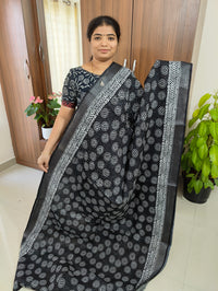 Linen Cotton with Digital Printed Sarees -  Black