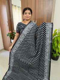 Linen Cotton with Digital Printed Sarees -  Black