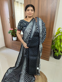 Linen Cotton with Digital Printed Sarees -  Black