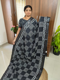 Linen Cotton with Digital Printed Sarees -  Black