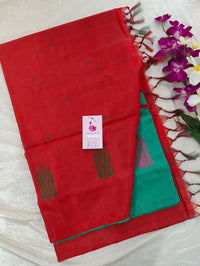 Sea Green with Reddish Orange Pallu Handwoven Chinnalampattu Saree