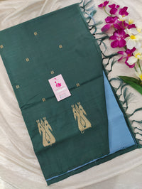 Blue with Bottle Green Pallu Handwoven Chinnalampattu Saree