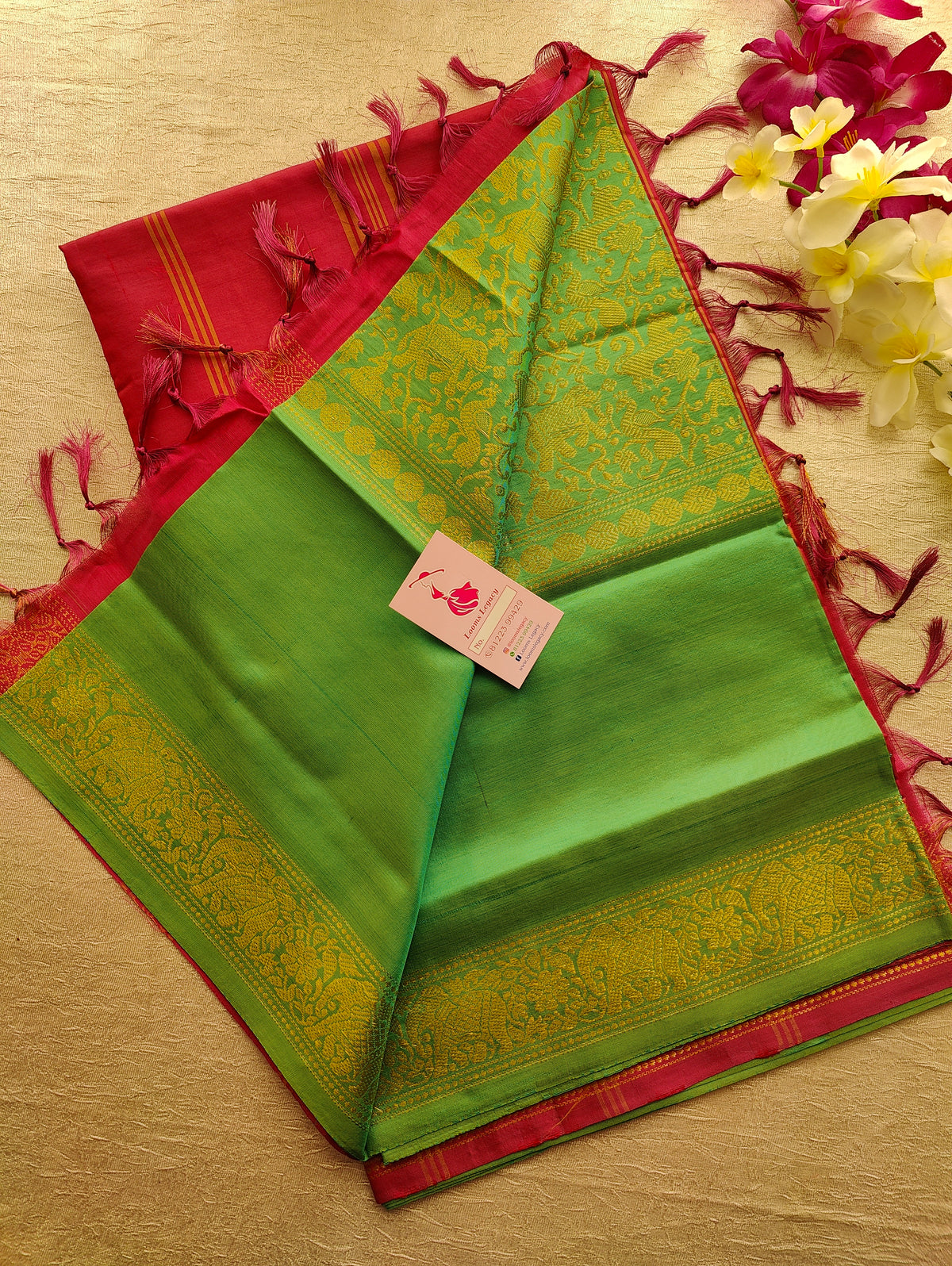 Green with Pink Vanasingram Pattern Chinnalampattu Border Saree