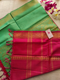 Green with Pink Vanasingram Pattern Chinnalampattu Border Saree