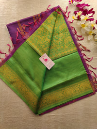 Green with Purple Vanasingram Pattern Chinnalampattu Border Saree