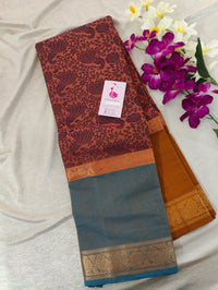 Brown cum Dual Shade Border with Vanasingram Pattern Kanchi Cotton