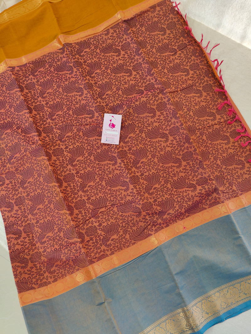 Brown cum Dual Shade Border with Vanasingram Pattern Kanchi Cotton