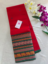 Red with Green Kanchi Cotton