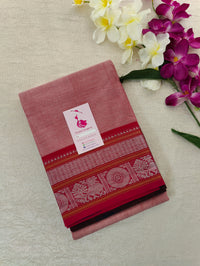 Peachish Pink Shade with Maroon and Pink Pallu Kanchi Cotton