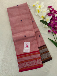 Peachish Pink Shade with Maroon and Pink Pallu Kanchi Cotton