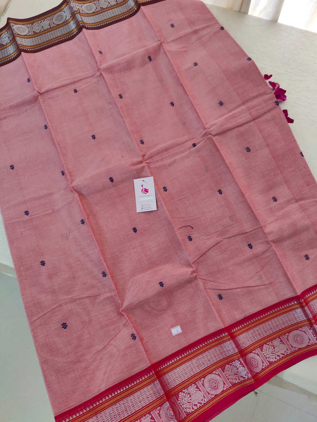 Peachish Pink Shade with Maroon and Pink Pallu Kanchi Cotton