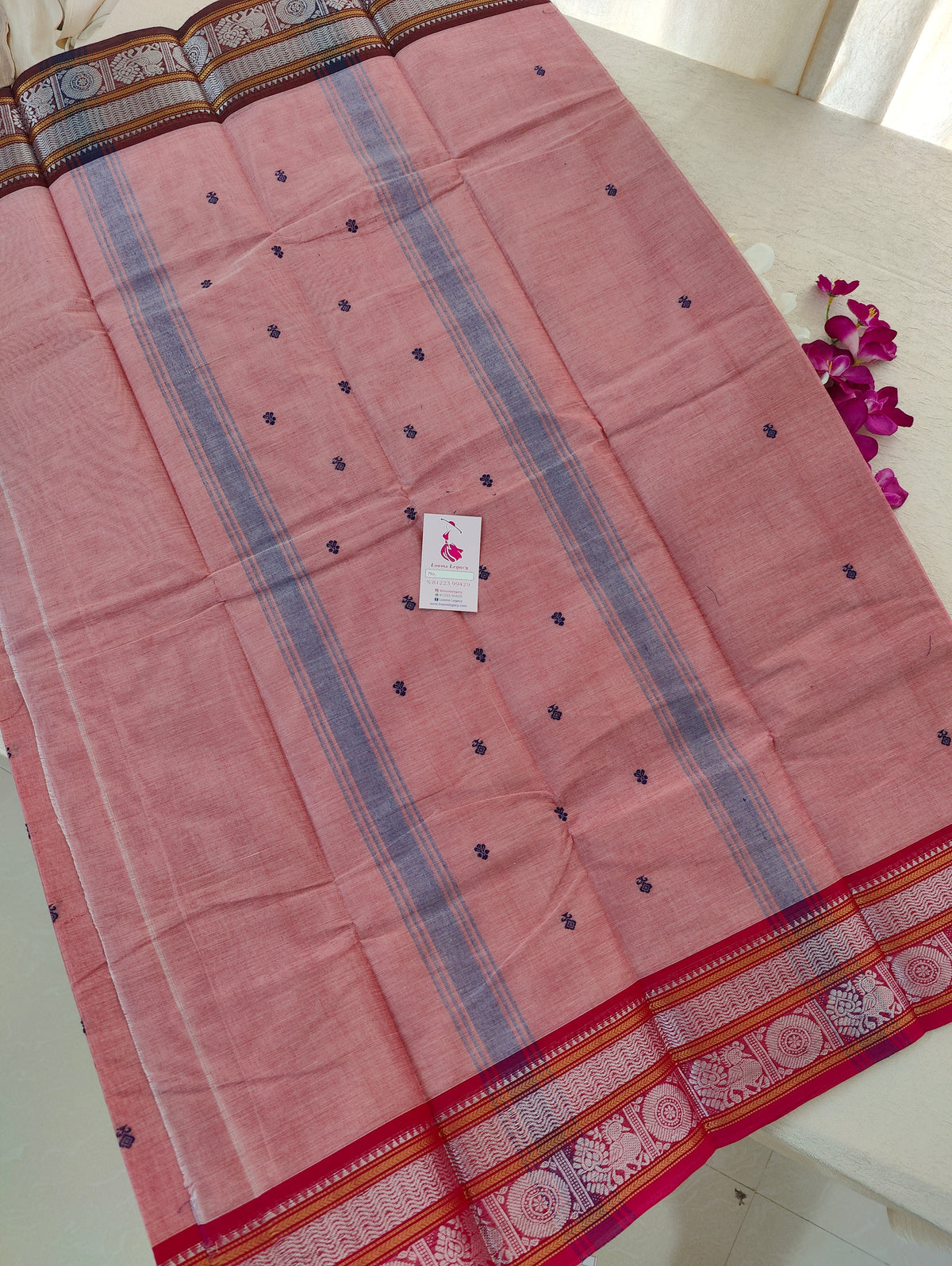 Peachish Pink Shade with Maroon and Pink Pallu Kanchi Cotton