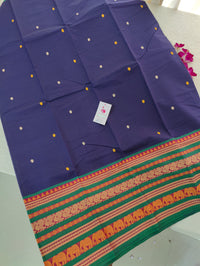 Navy Blue with Green Long Border Kanchi Cotton