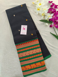 Black with Green Long Border Kanchi Cotton