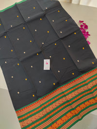 Black with Green Long Border Kanchi Cotton