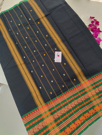 Black with Green Long Border Kanchi Cotton