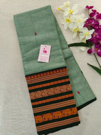 Lil Green with Dark Green Long Border Kanchi Cotton