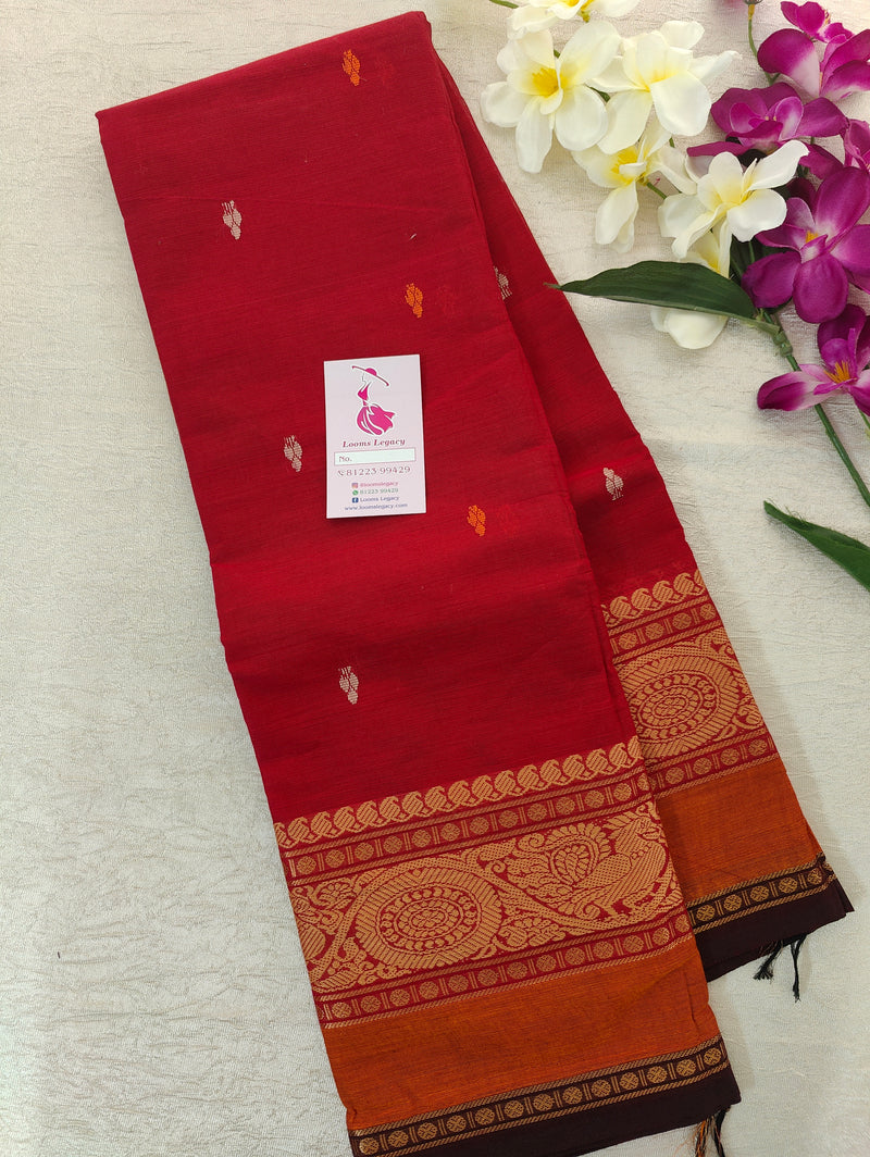 Dark Red with Brown Kanchi Cotton