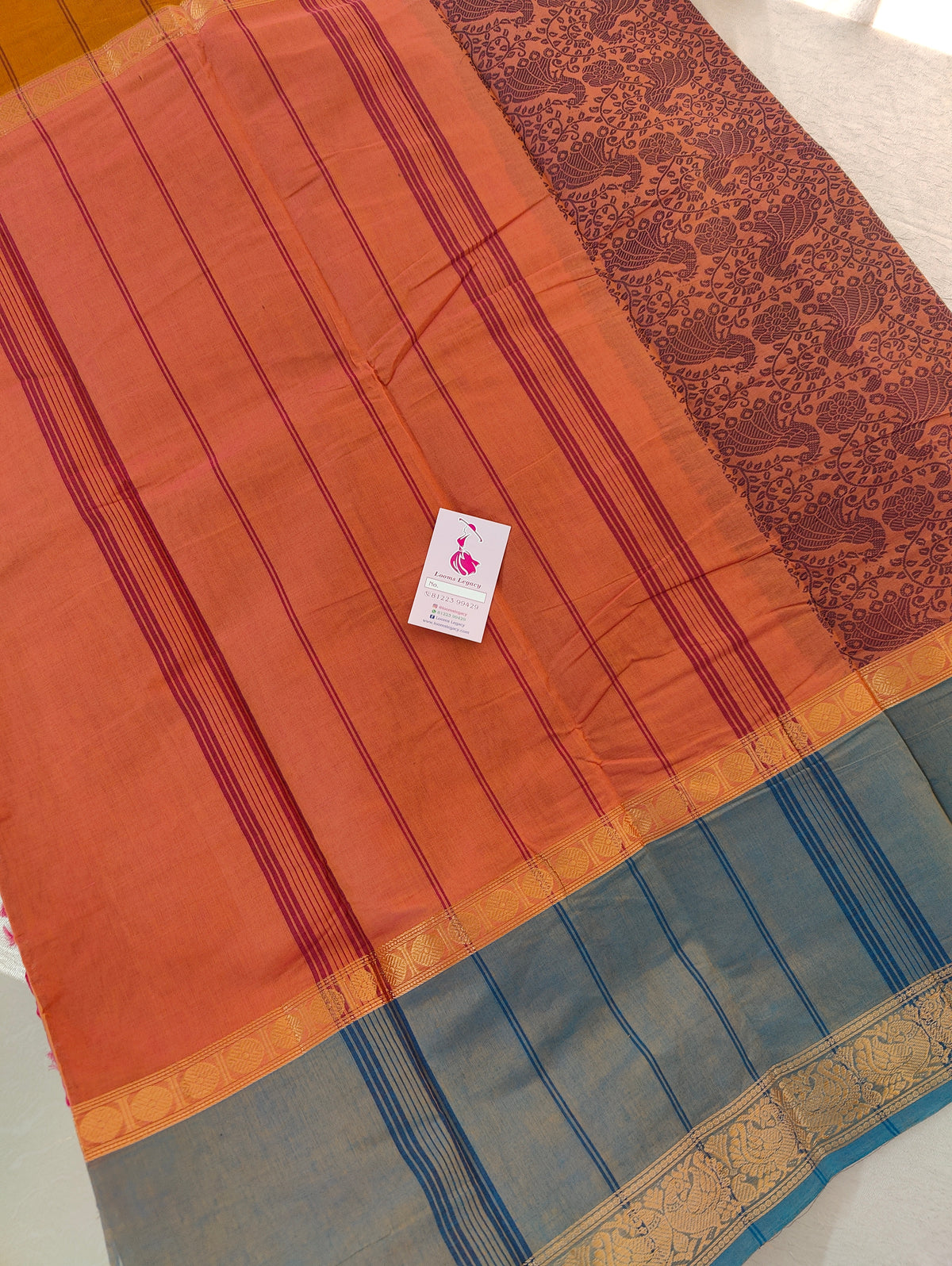 Brown cum Dual Shade Border with Vanasingram Pattern Kanchi Cotton