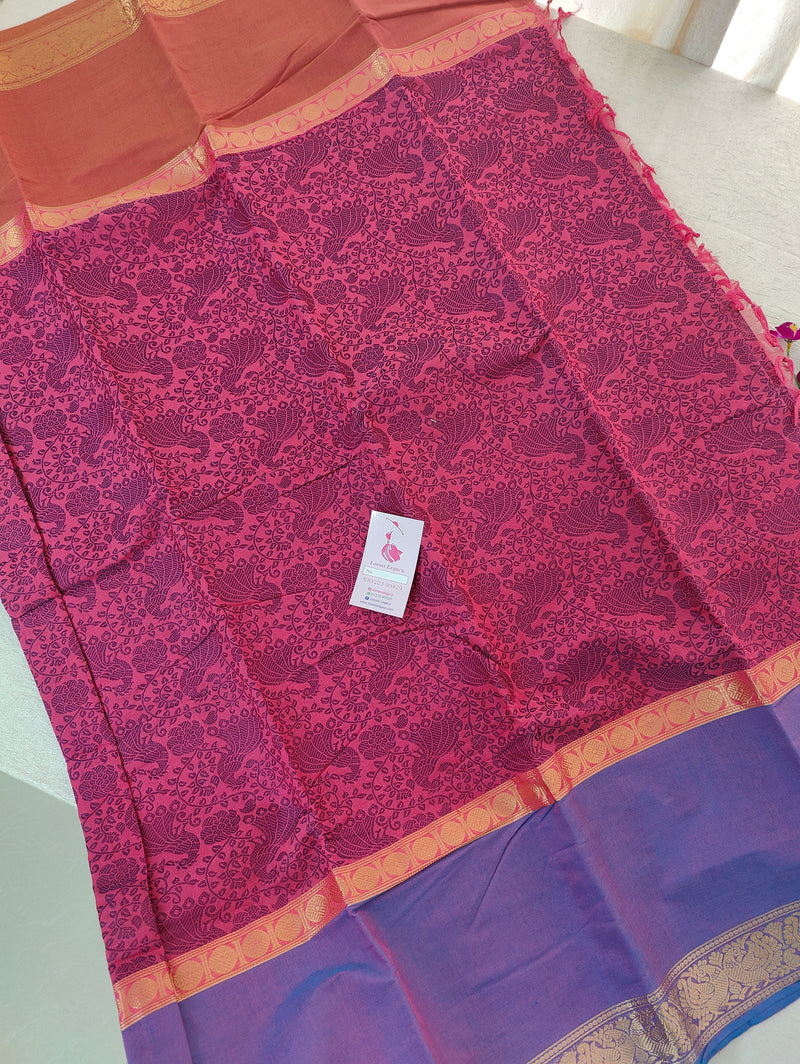 Pink cum Dual Shade Border with Vanasingram Pattern Kanchi Cotton