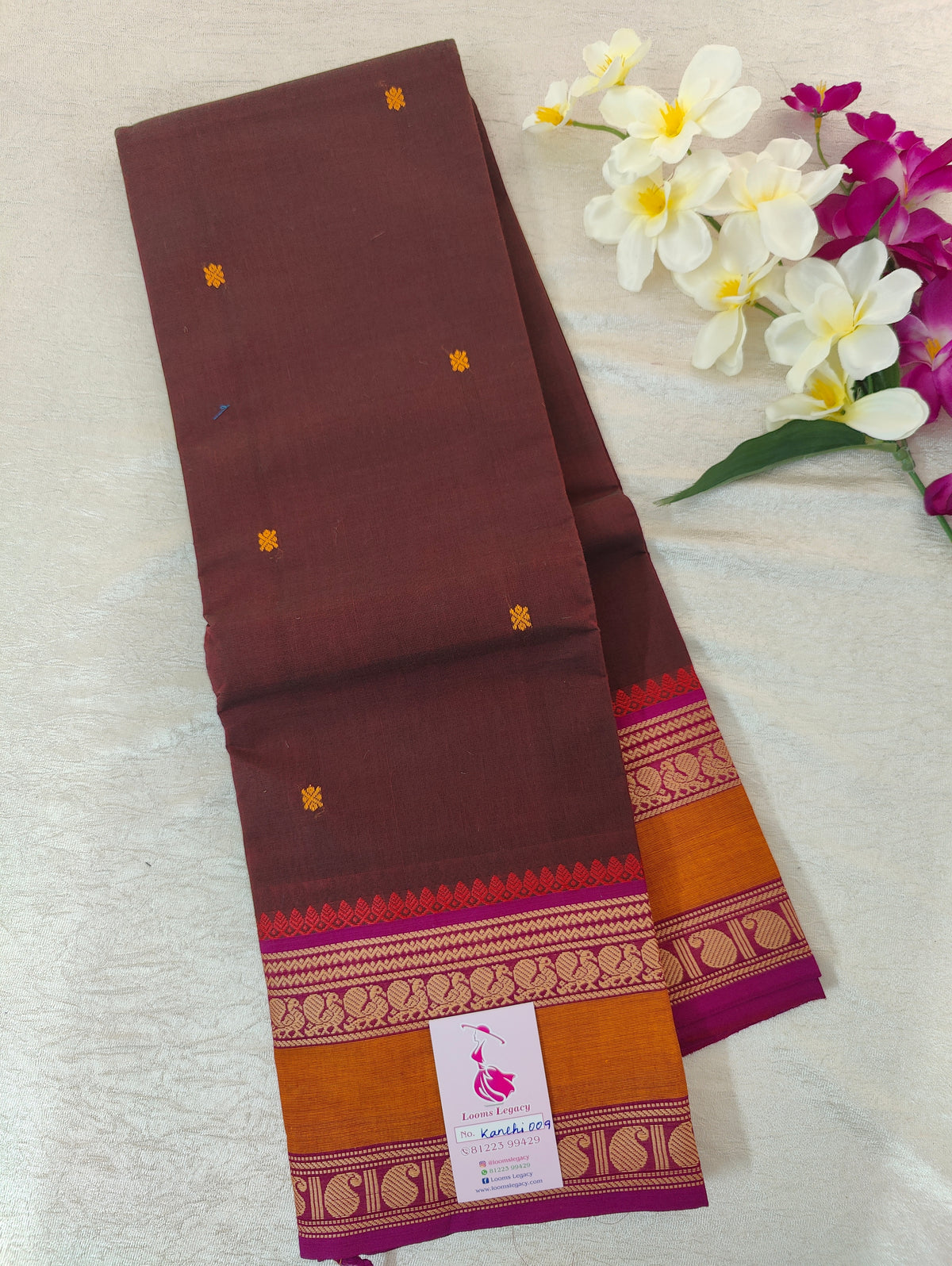 Dark Brown with Magenta Kanchi Cotton