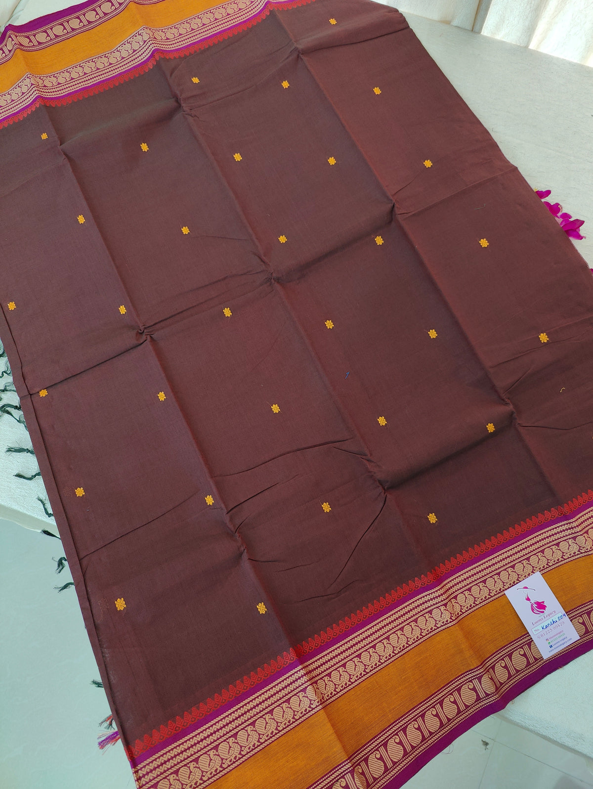 Dark Brown with Magenta Kanchi Cotton