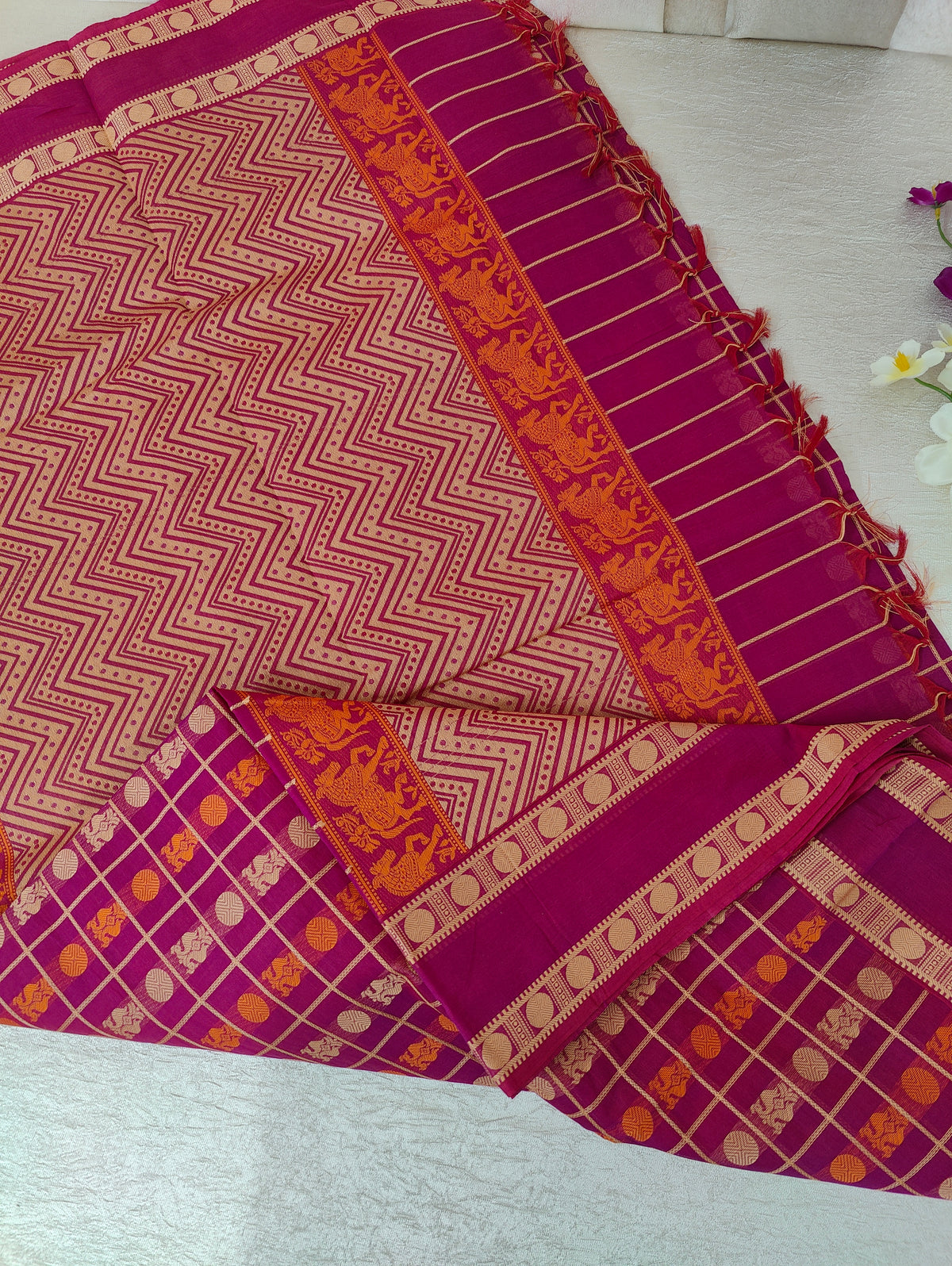 Pink 1000 Butta Kanchi Cotton with Grand Pallu