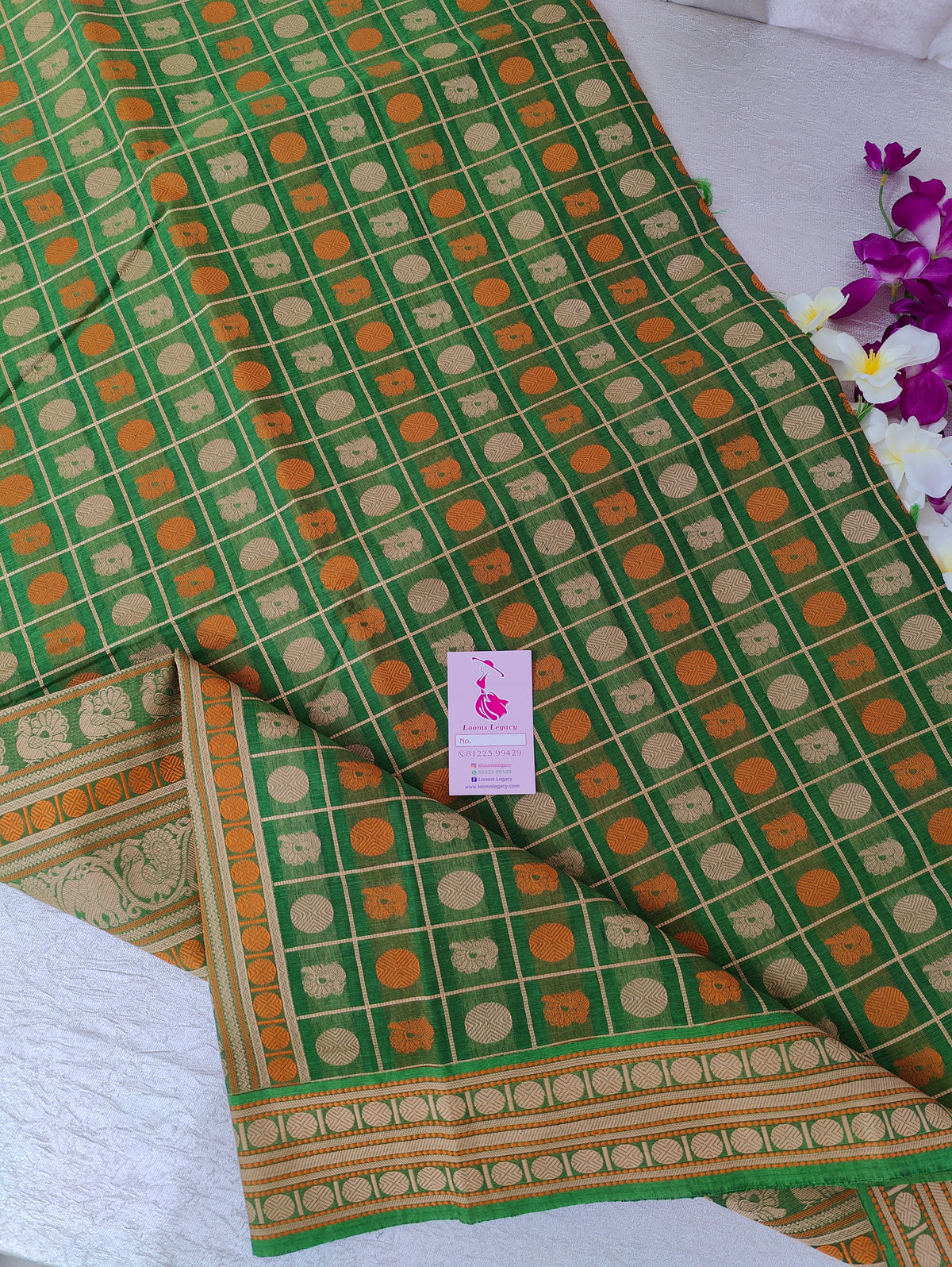 Green 1000 Butta Kanchi Cotton with Grand Pallu