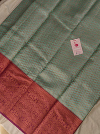 Sea Green with Magenta Copper Zari Weave Semi Kanchi Silk Brocade Saree