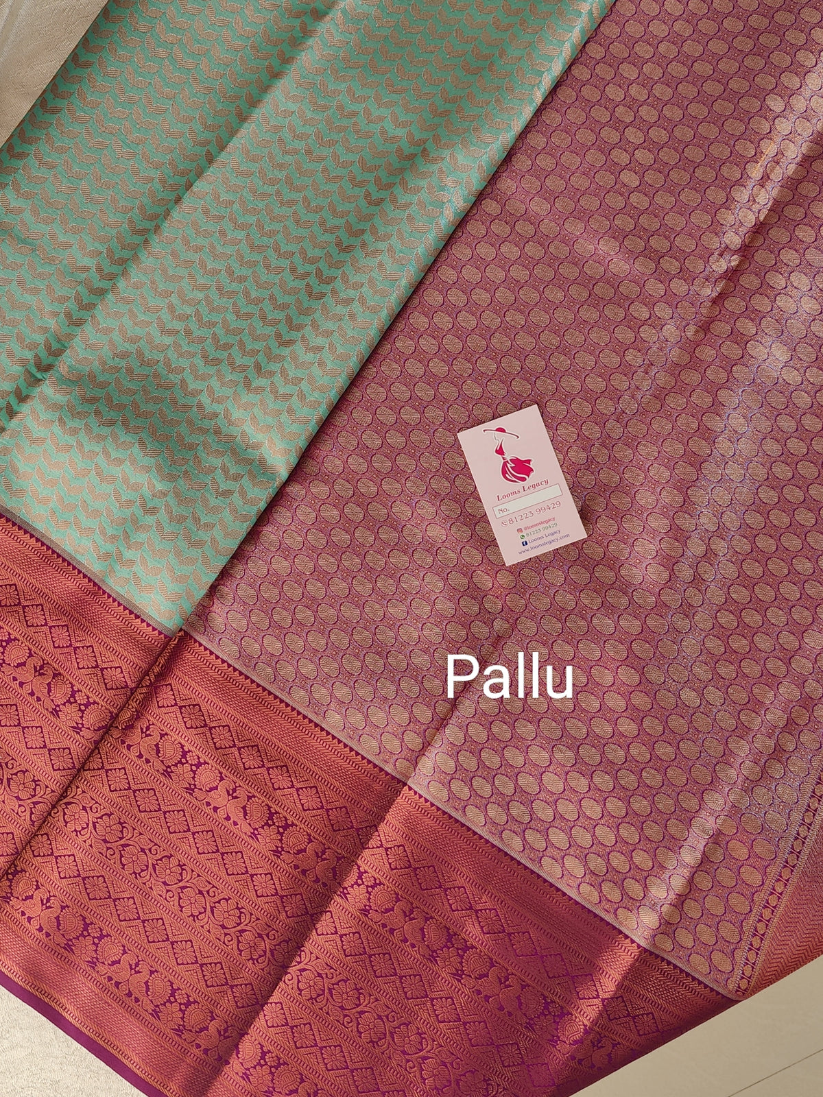 Sea Green with Magenta Copper Zari Weave Semi Kanchi Silk Brocade Saree