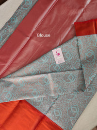 Blue with Red Copper Zari Weave Semi Kanchi Silk Brocade Saree