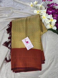 Pastel Green with Maroon Copper Zari Weave Soft Silk Saree