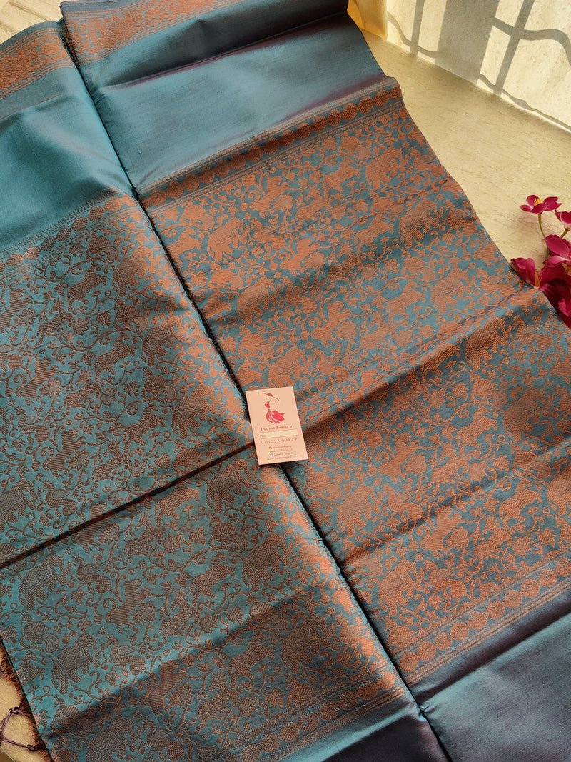 Monochrome Peacock Blue Dual Shade Vanasingram Pattern Chinnalampattu Border Saree