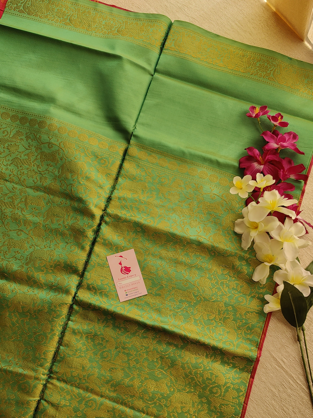 Green with Pink Vanasingram Pattern Chinnalampattu Border Saree