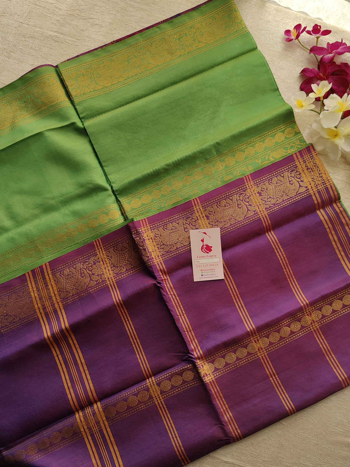 Green with Purple Vanasingram Pattern Chinnalampattu Border Saree