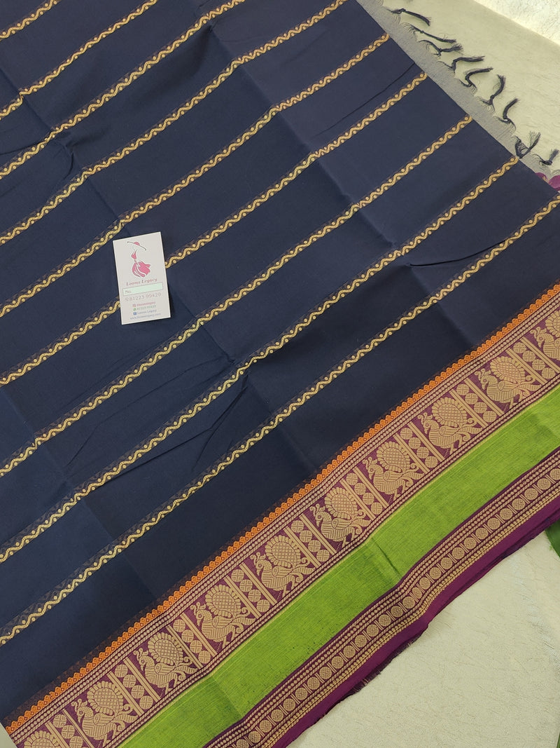 Navy Blue with Velthari Pattern  Kanchi Cotton